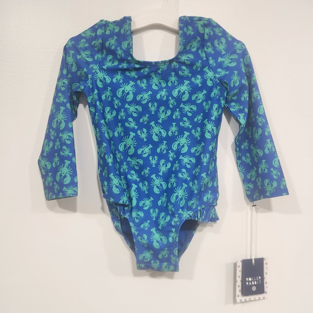 Roller Rabbit for Target Girls Blue Teal Lobster‎ Long Sleeve Swimsuit 3T NWT